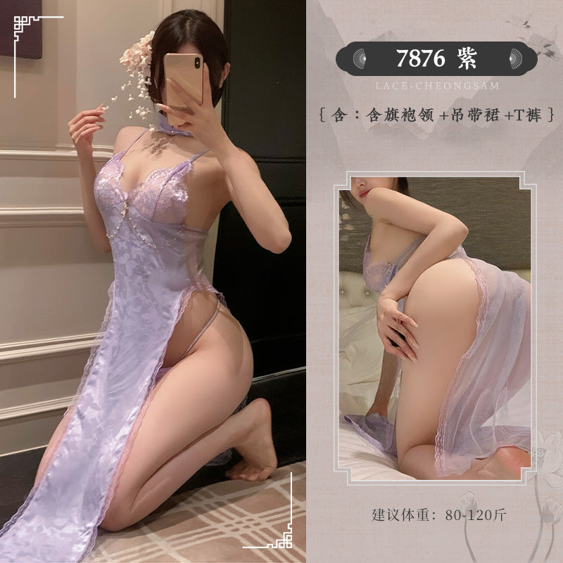 Admiring the Beloved Wife LiteratureのSee-through Slit Backless Camisole Nightdress Flirting No Need to Take Off Temptation Sexy Lingerie7876