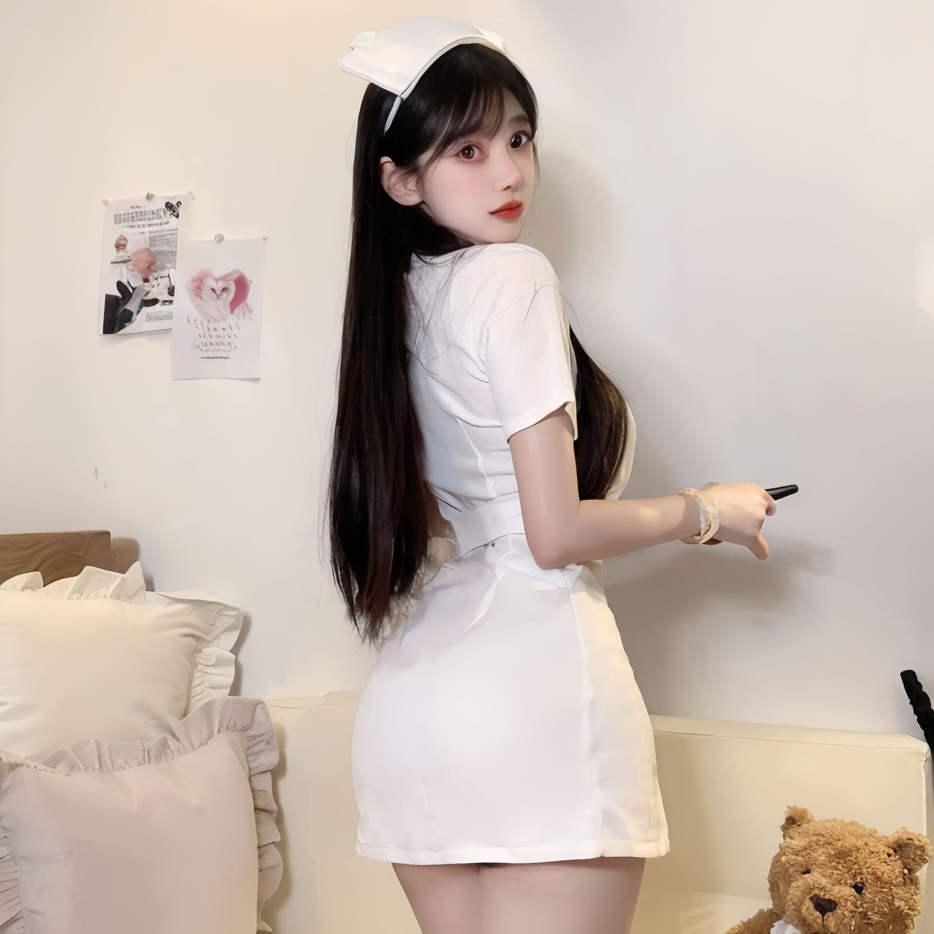 セクシーピュアナースコスプレセット｜ホワイト看護師制服誘惑ランジェリー