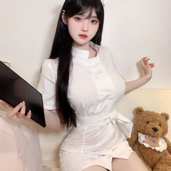 セクシーピュアナースコスプレセット｜ホワイト看護師制服誘惑ランジェリー