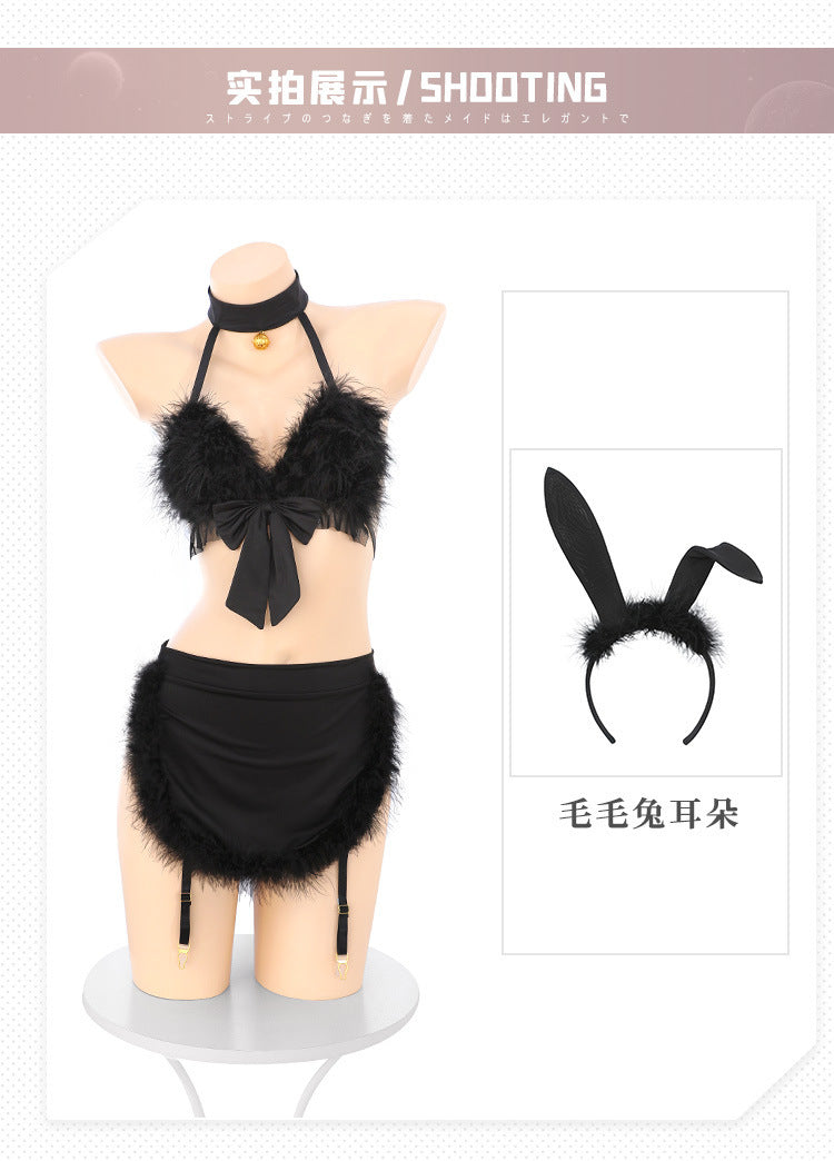 Adorably Charming GirlのPlush Bunny Maid Outfit Uniform Temptation Flirting Bare Buttocks No-Remove Sexy Lingerie ZY6185