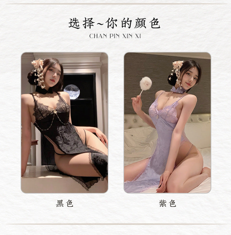 Admiring the Beloved Wife LiteratureのSee-through Slit Backless Camisole Nightdress Flirting No Need to Take Off Temptation Sexy Lingerie7876