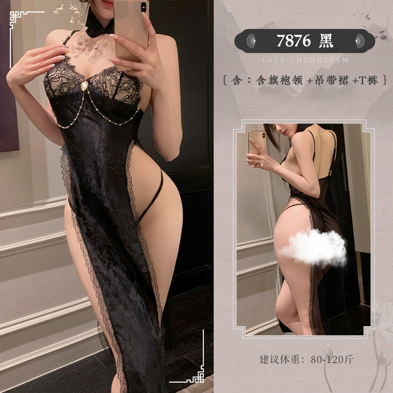 Admiring the Beloved Wife LiteratureのSee-through Slit Backless Camisole Nightdress Flirting No Need to Take Off Temptation Sexy Lingerie7876
